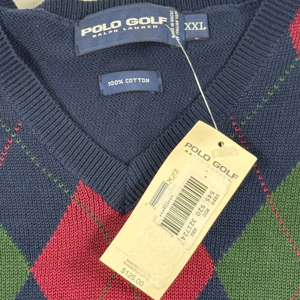 Polo Golf Ralph Lauren Argyle Sweater Vest Mens XXL Navy Blue Green Cotton NWT